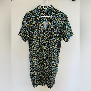 Men’s Romper by Mr. Turk and 2(x)ist, Navy Blue with colorful city pattern, new